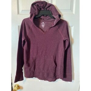 SO The Lounge Life Softest Fleece Hoodie Burgundy Maroon V-Neck Pullover XS